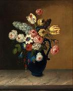 William Buelow Gould Still life, flowers in a blue jug oil on canvas painting by Van Diemonian (Tasmanian) artist and convict William Buelow Gould (1801 - 1853). France oil painting artist